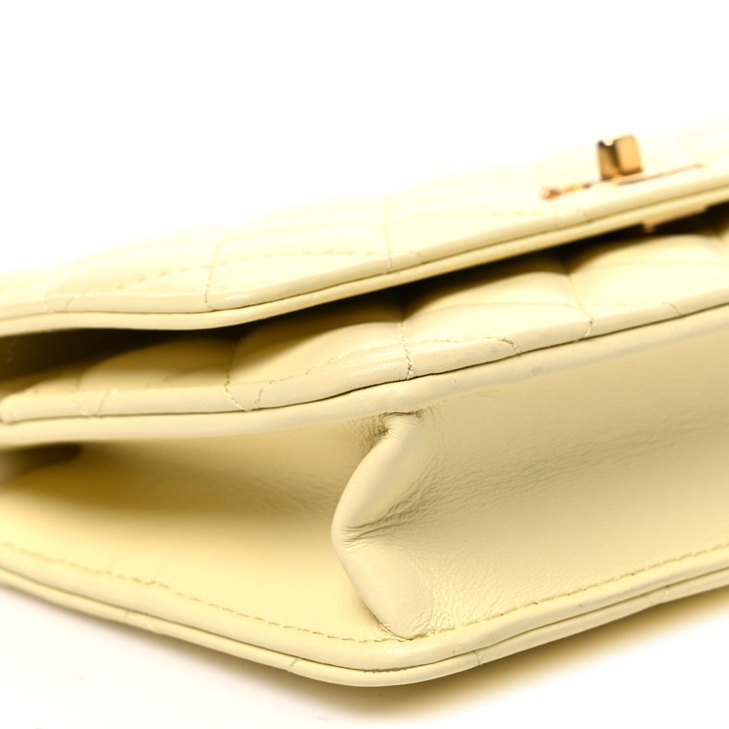 Lambskin Quilted CC Camellia Crush Wallet on Chain WOC Light Yellow