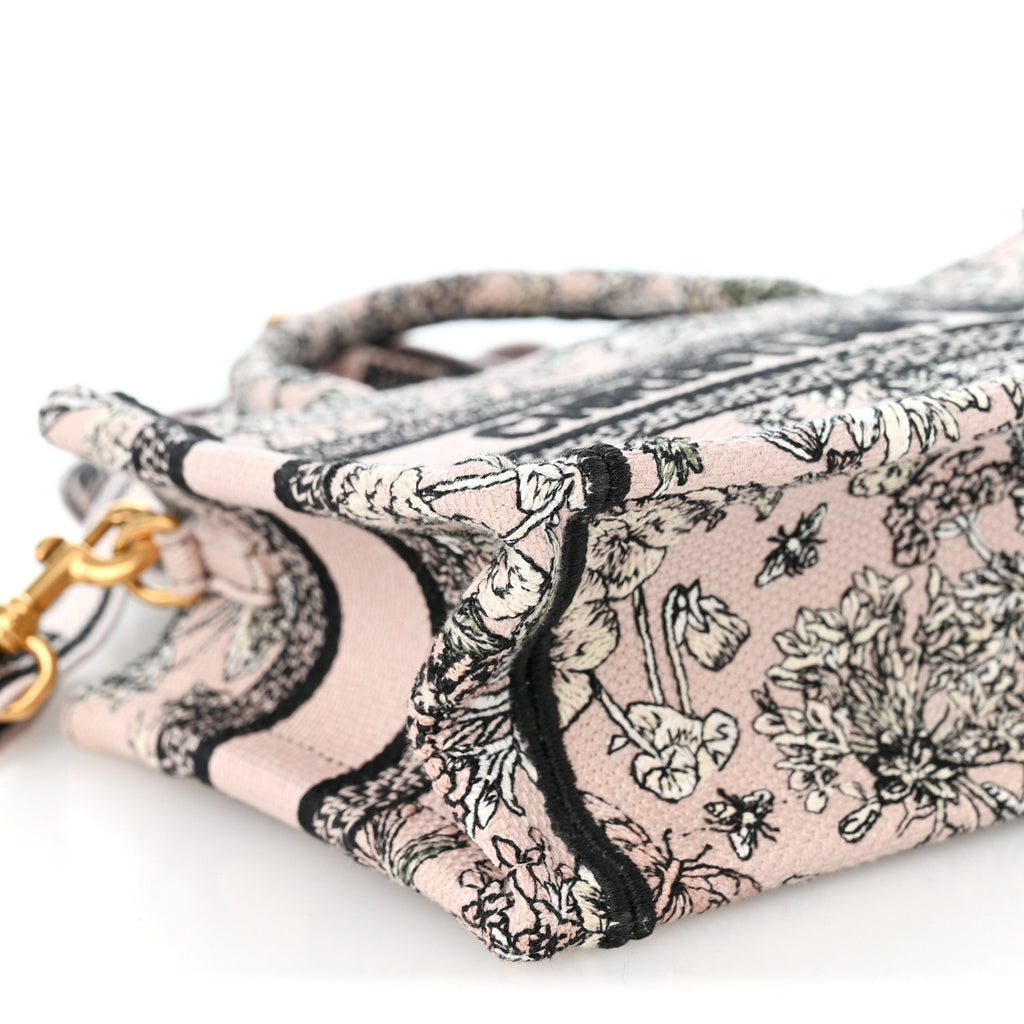 Canvas Embroidered Mini Book Tote With Strap Pink Multicolor