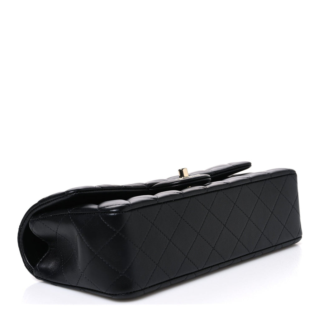 Lambskin Quilted Top Handle East West Flap Black