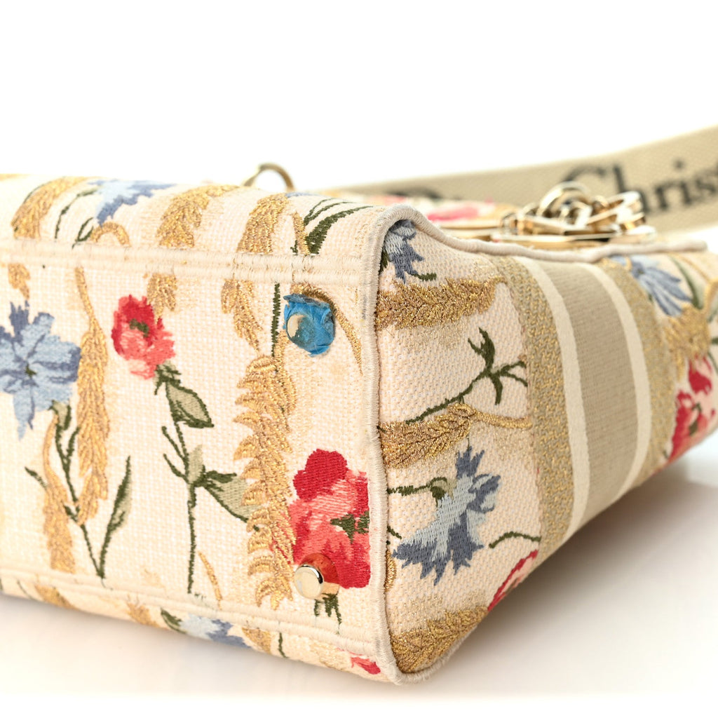Canvas Embroidered Hibiscus Printed Medium Lady D-Lite Beige Multicolor