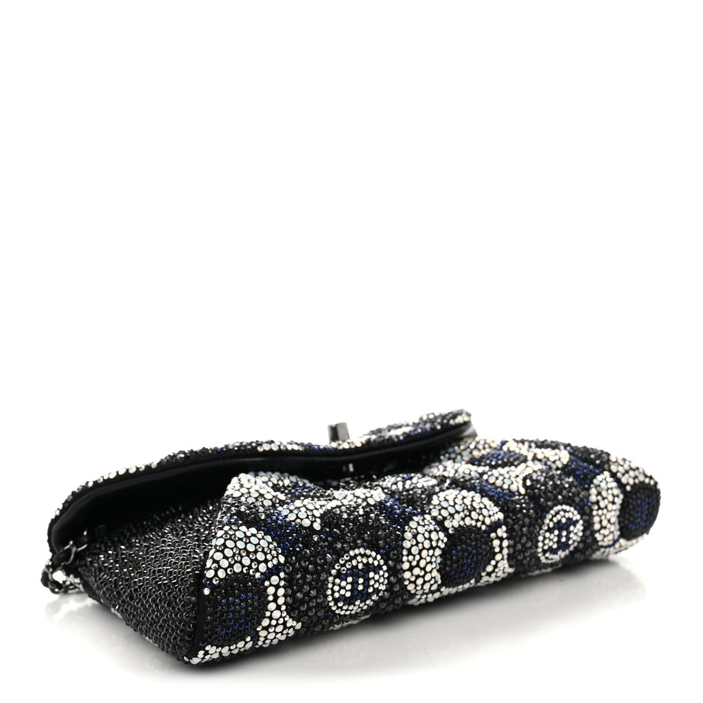 Satin Strass Flower Clutch With Chain Black White Blue