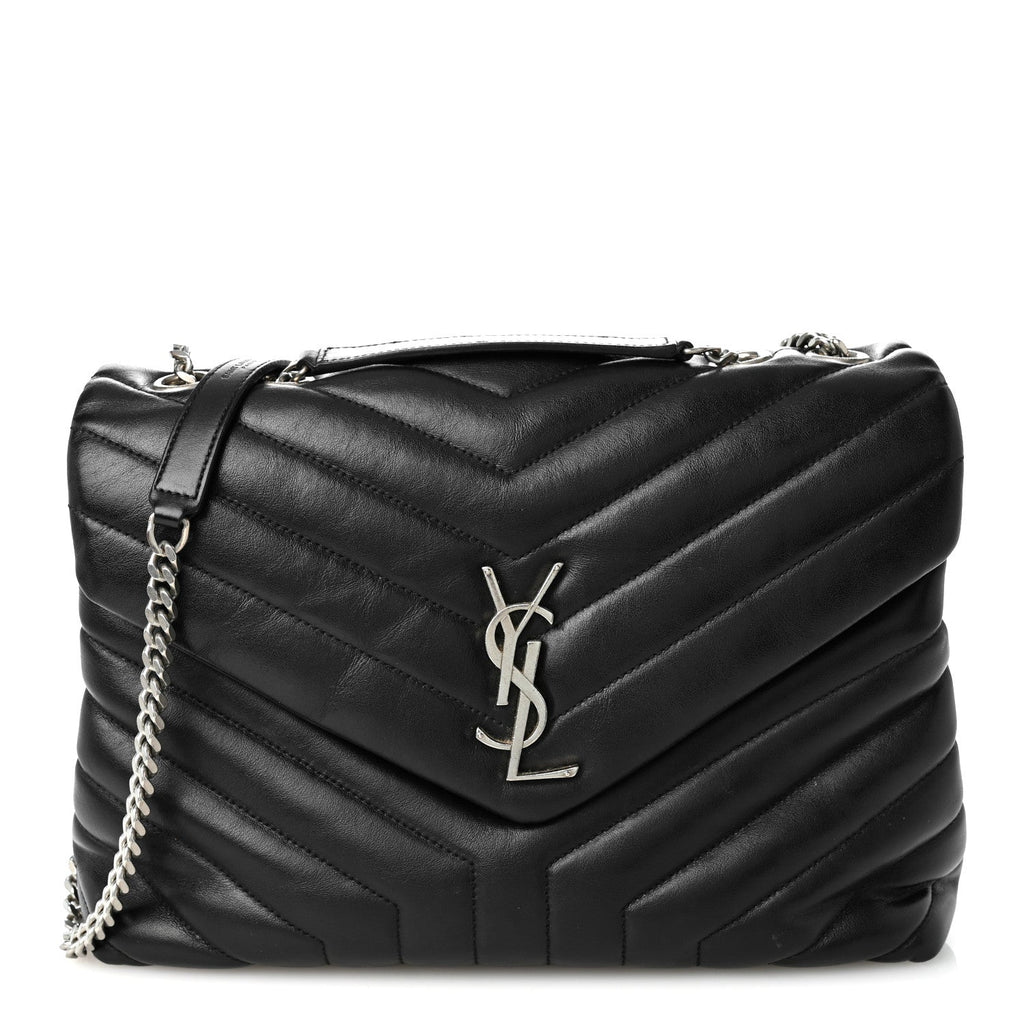 Calfskin Y Quilted Monogram Medium Loulou Chain Satchel Black