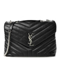 Calfskin Y Quilted Monogram Medium Loulou Chain Satchel Black