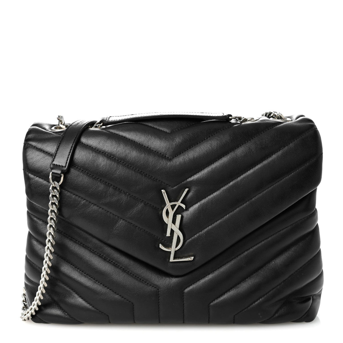 Calfskin Y Quilted Monogram Medium Loulou Chain Satchel Black