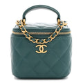 Lambskin Quilted Top Handle Mini Vanity Case With Chain Green