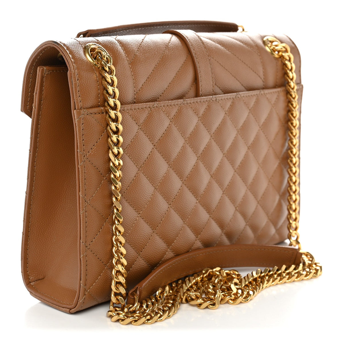 Grain De Poudre Textured Mixed Matelasse Medium Triquilt Monogram Satchel Dark Cork