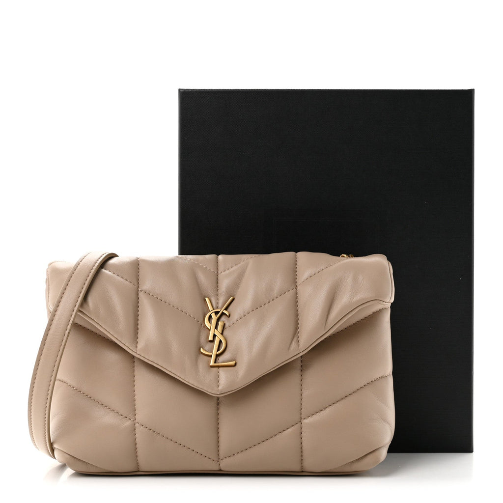Lambskin Quilted Toy Loulou Puffer Monogram Chain Satchel Dark Beige