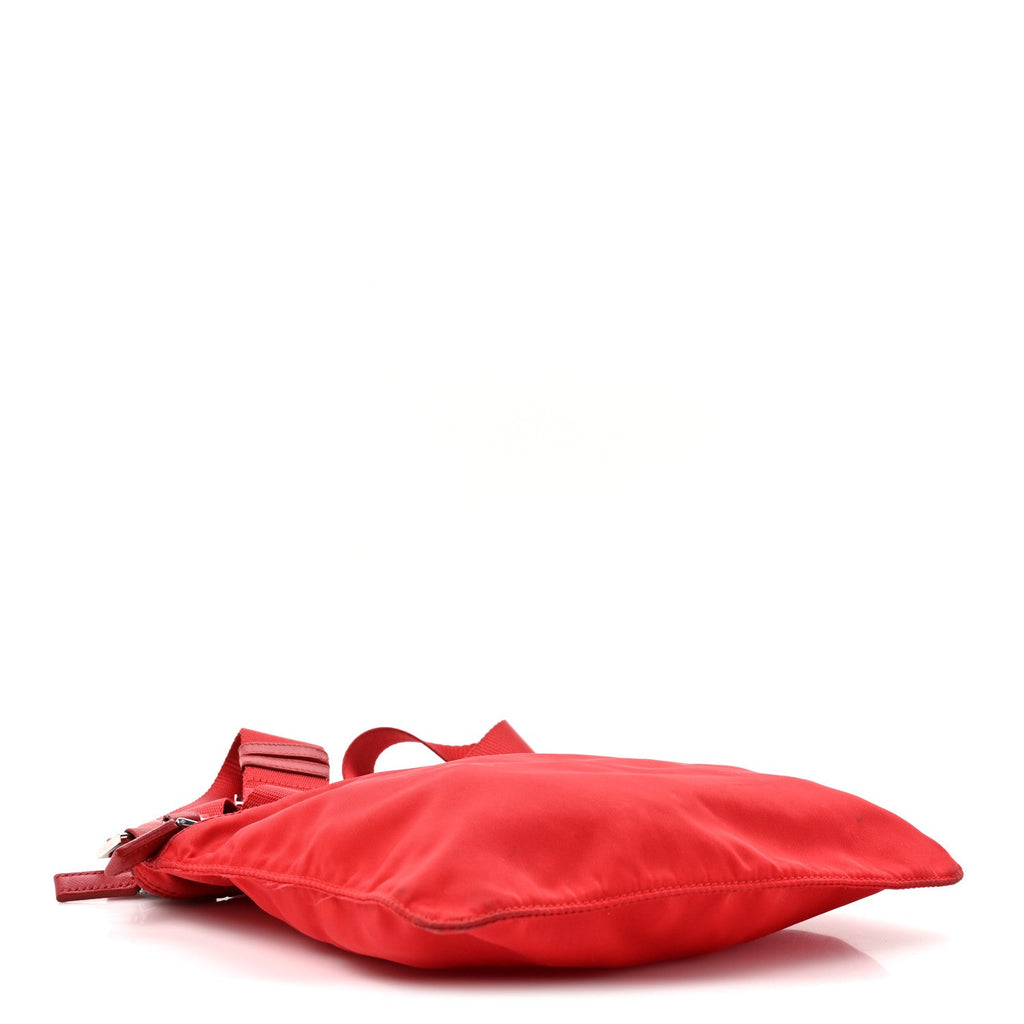 Nylon Vela Saffiano Flat Messenger Bag Rosso