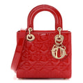Patent Cannage Small Lady Dior Cherry Red