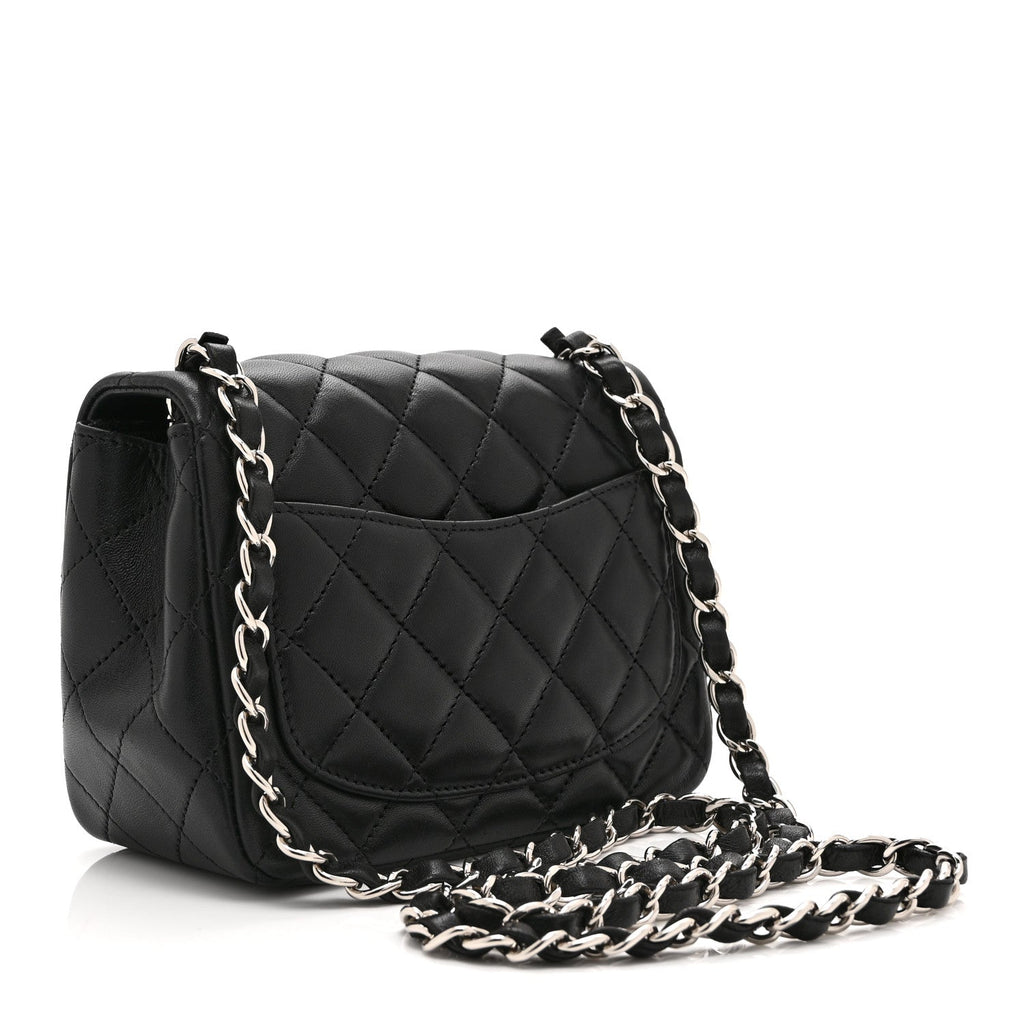 Lambskin Quilted Mini Square Flap Black