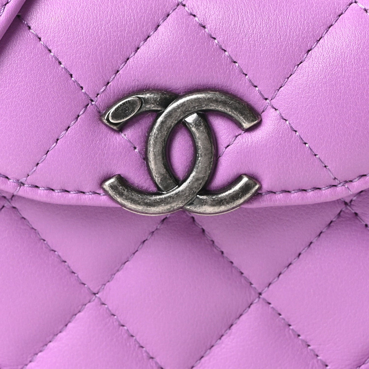 Lambskin Quilted Mini Box Bag Purple