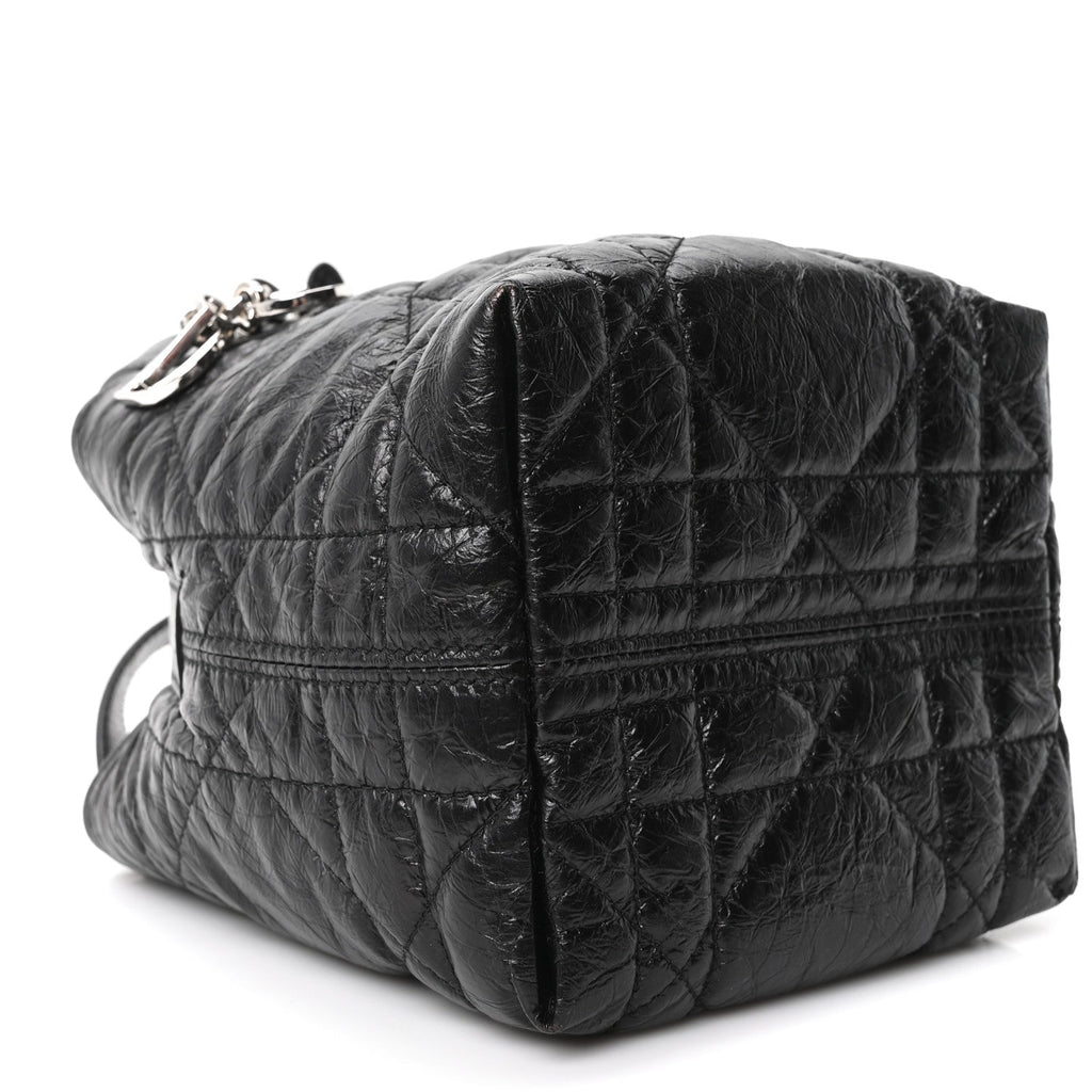 Crinkled Calfskin Macrocannage Small Toujours Vertical Tote Black