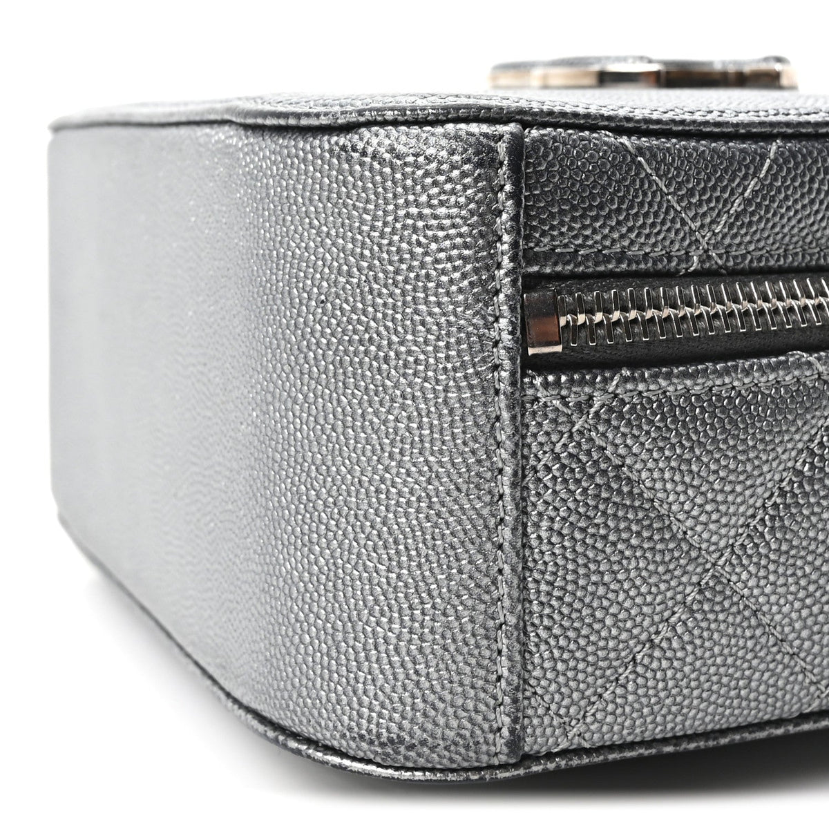 Metallic Caviar Small Coco Curve Vanity Bag Navy Blue Silver