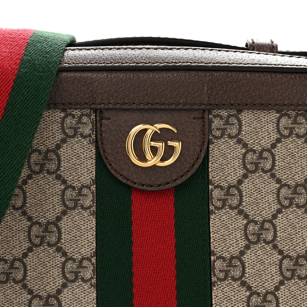 GG Supreme Monogram Web Small Ophidia Top Handle Shoulder Bag Brown