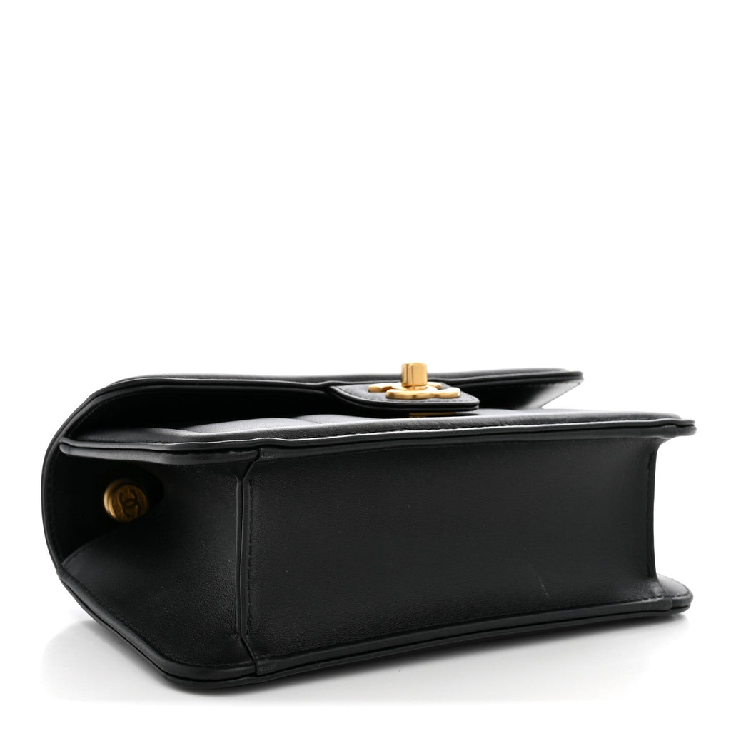 Lambskin Calfskin Mini Chocolate Bar Flap Bag Black