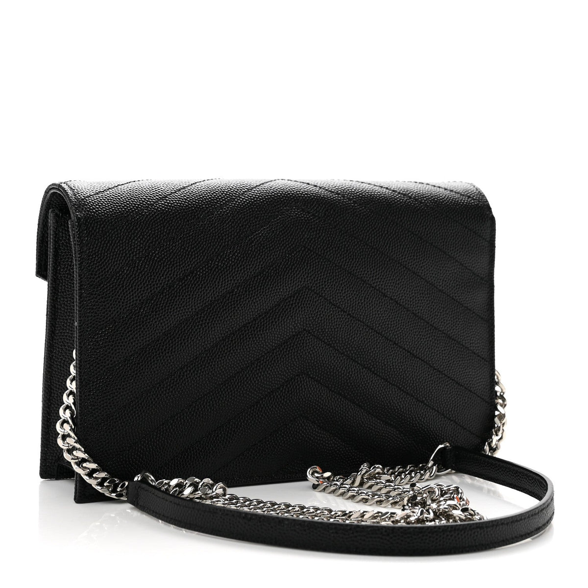 Grain De Poudre Matelasse Chevron Monogram Envelope Chain Wallet Black