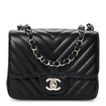 Caviar Chevron Quilted Mini Square Flap Black