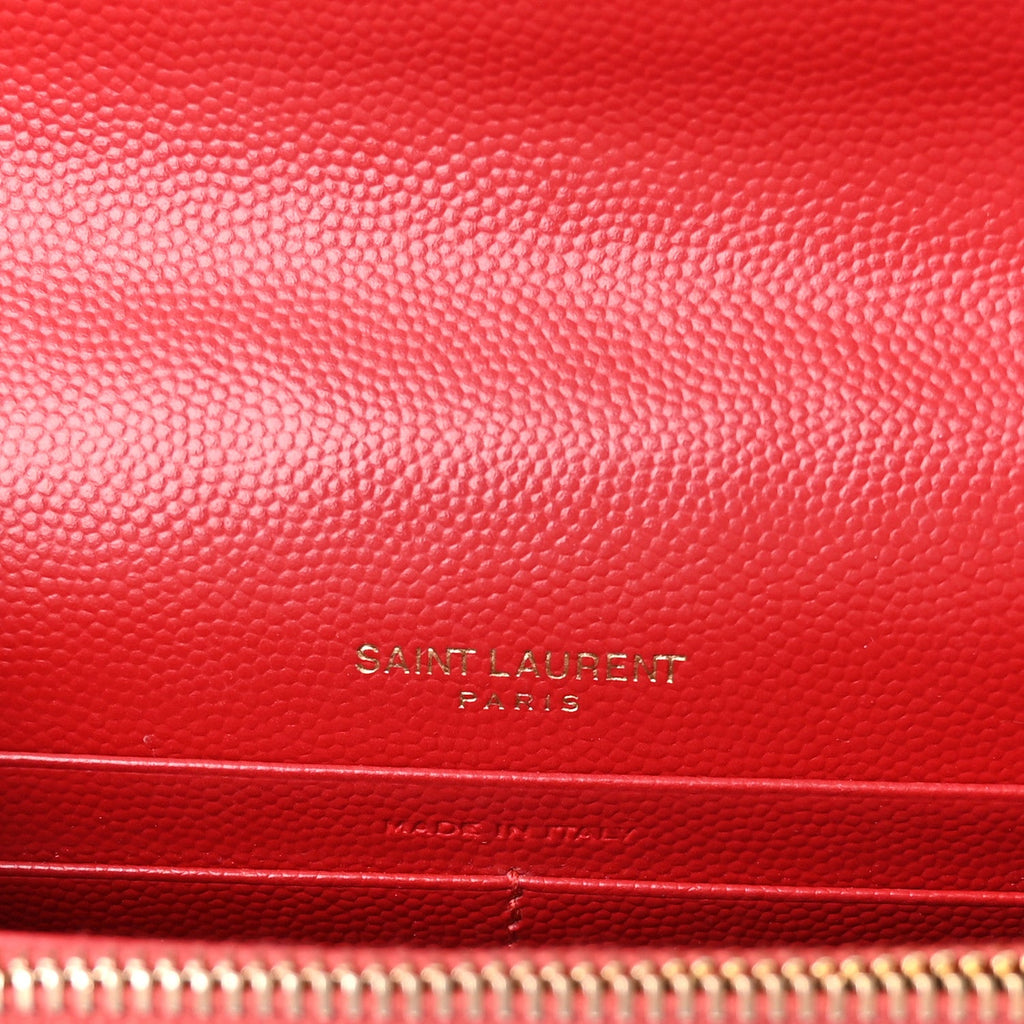 Grain De Poudre Matelasse Chevron Monogram Envelope Chain Wallet Rouge Eros