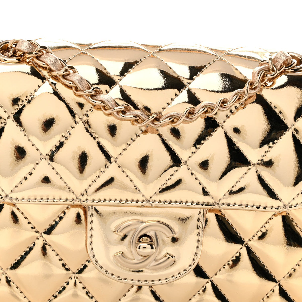 Mirror Calfskin Metallic Calfskin Quilted Hollywood Boulevard Mini Flap With Star Coin Purse Gold