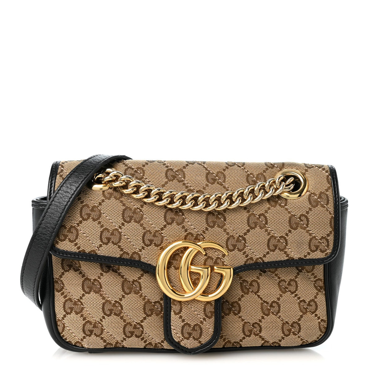 Monogram Matelasse Diagonal Mini GG Marmont Shoulder Bag Beige Black