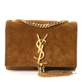 Suede Small Classic Monogram Kate Tassel Satchel Light Ochre
