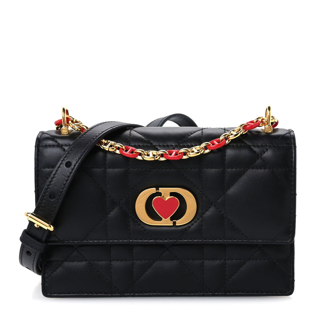 Lambskin Enamel Macrocannage Dioramour Mini Miss Caro Bag Black Red
