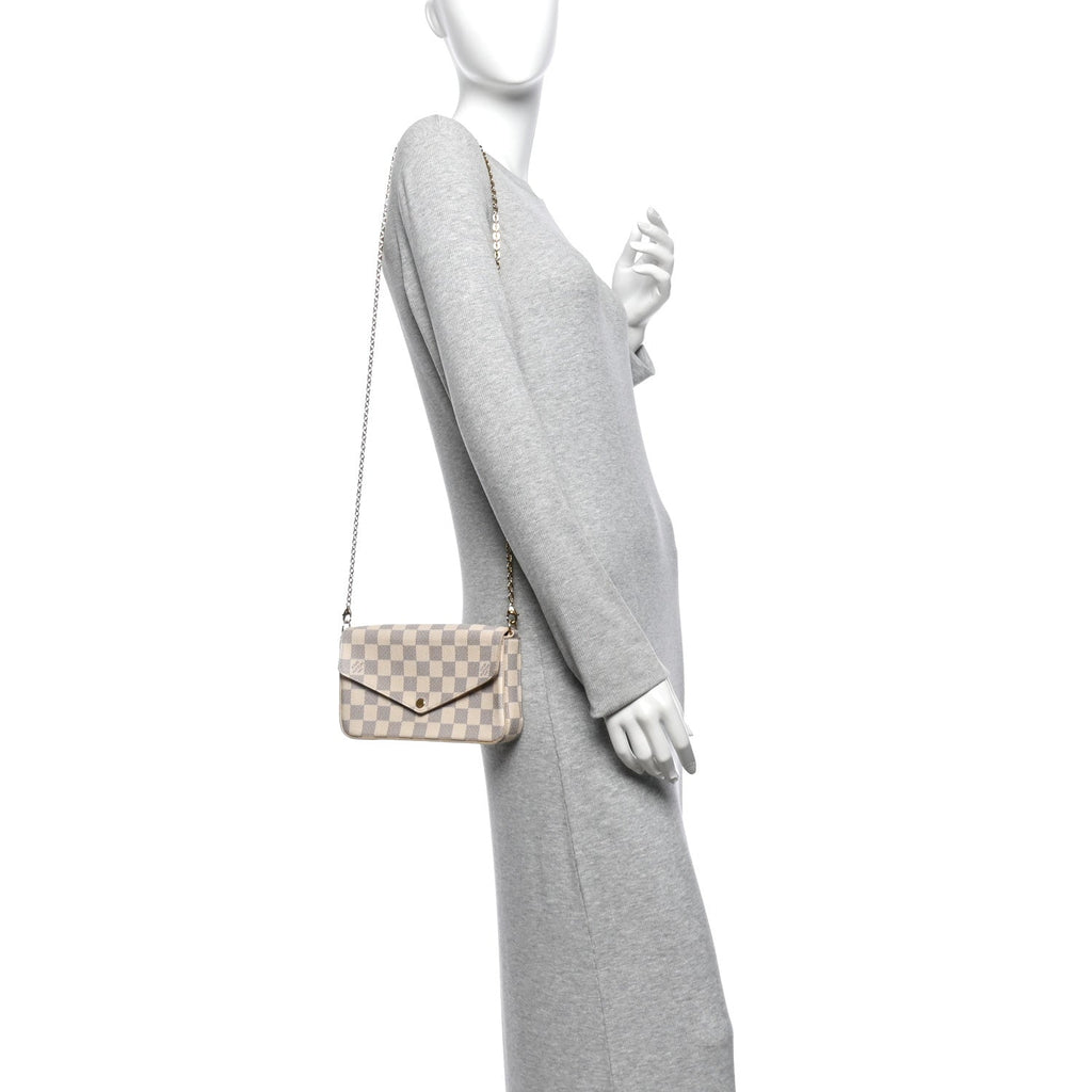Damier Azur Pochette Felicie Chain Wallet Rose Ballerine