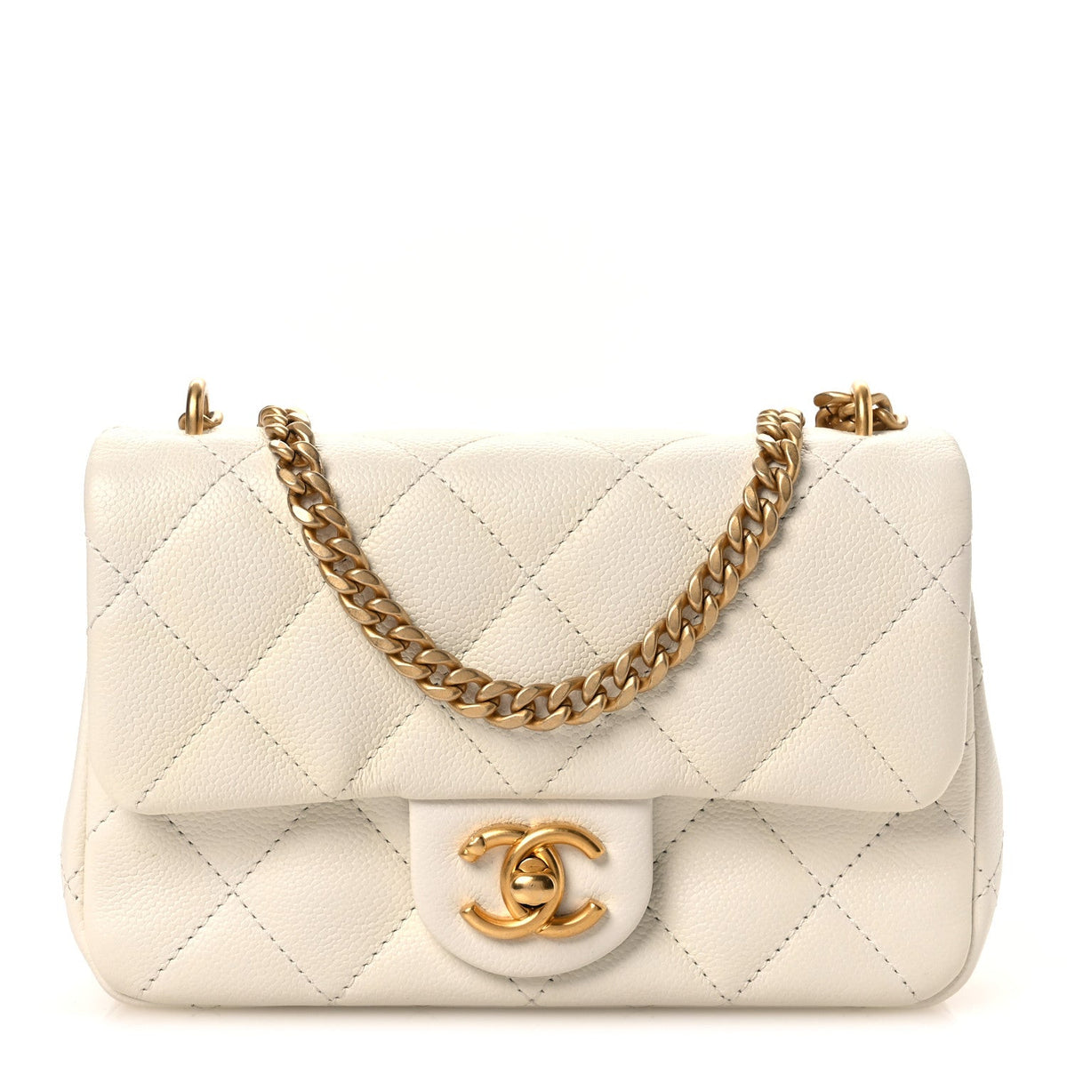 Caviar Quilted Mini Sweetheart Rectangular Flap White
