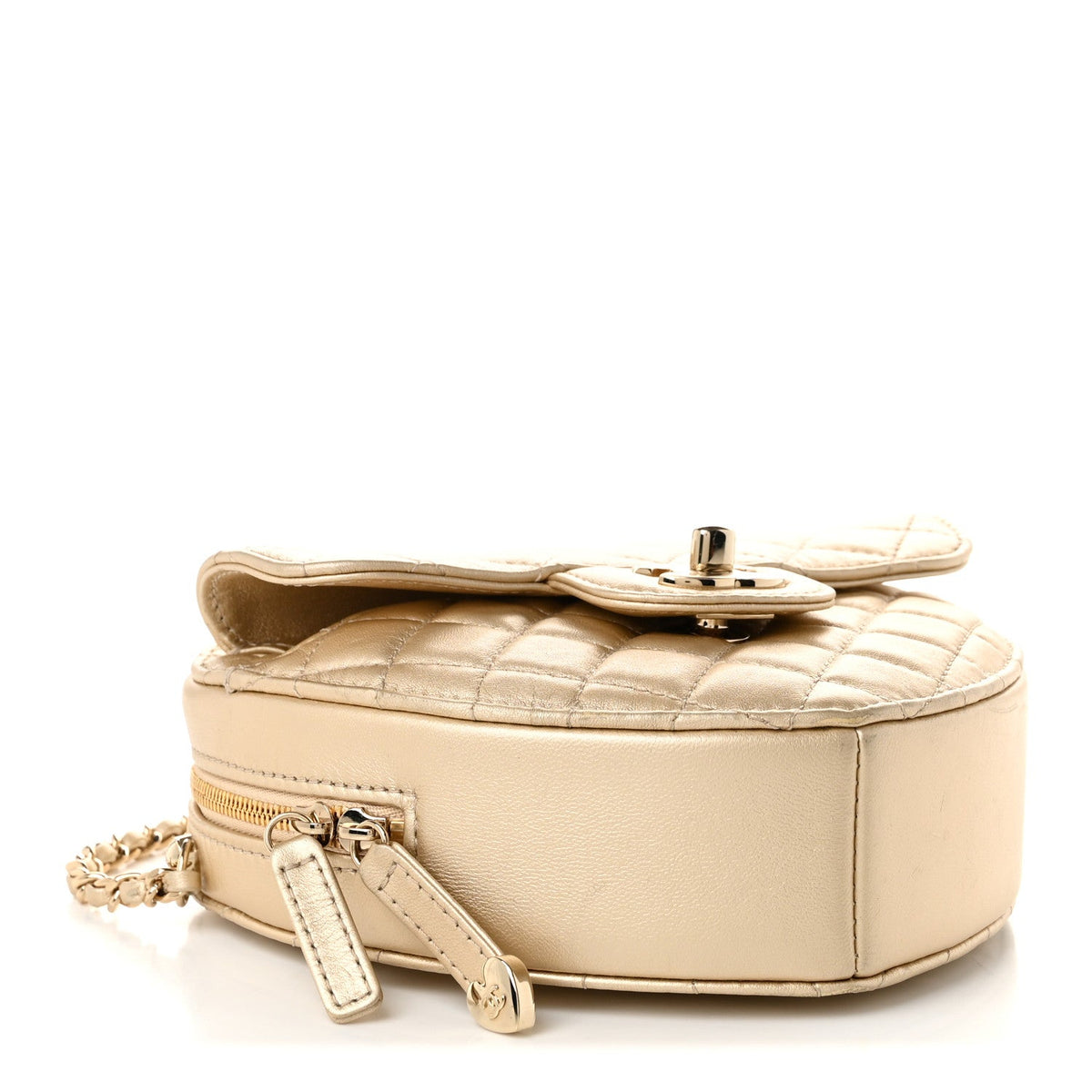 Metallic Lambskin Quilted CC In Love Heart Bag Gold