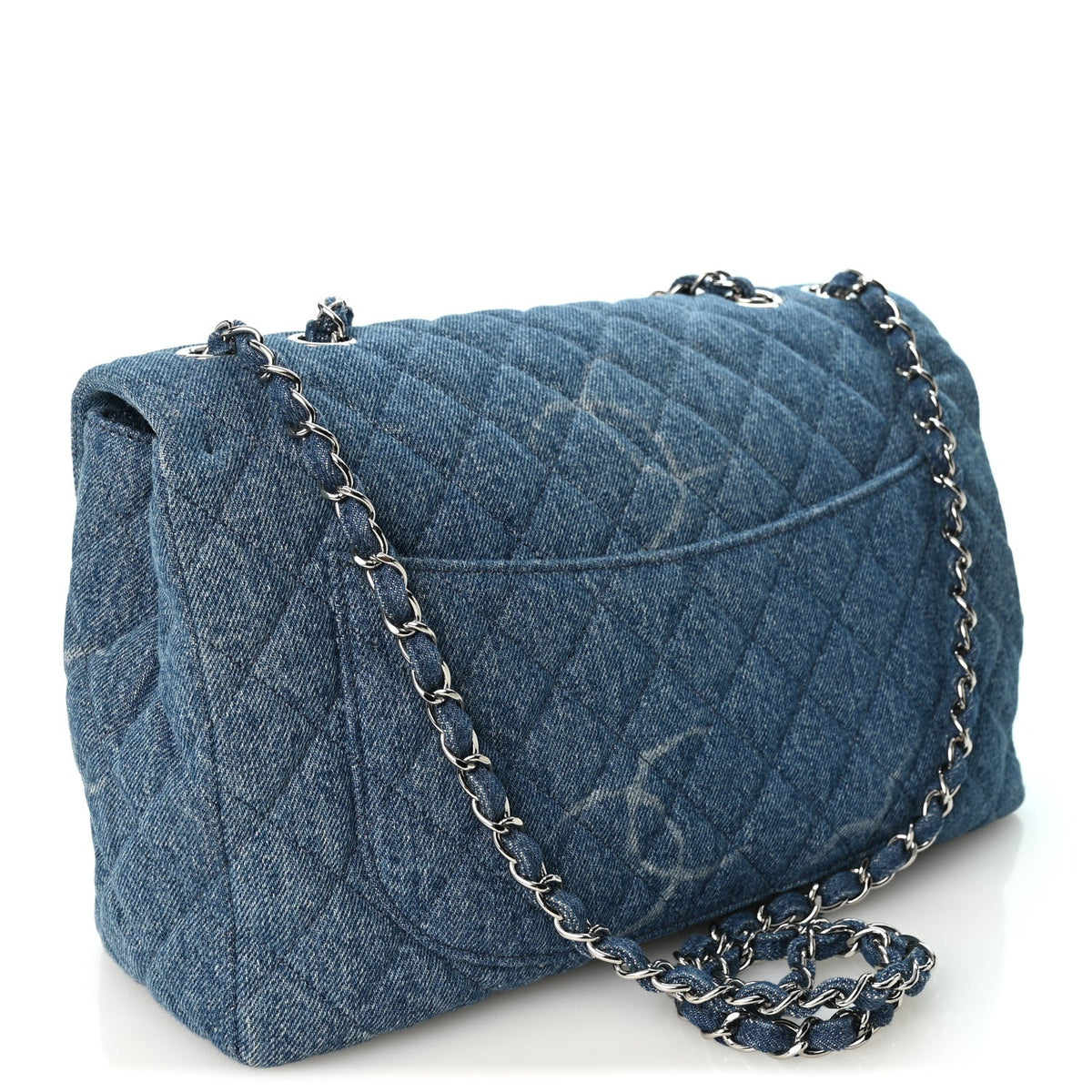 Denim Quilted CC Print Jumbo Single Flap Blue