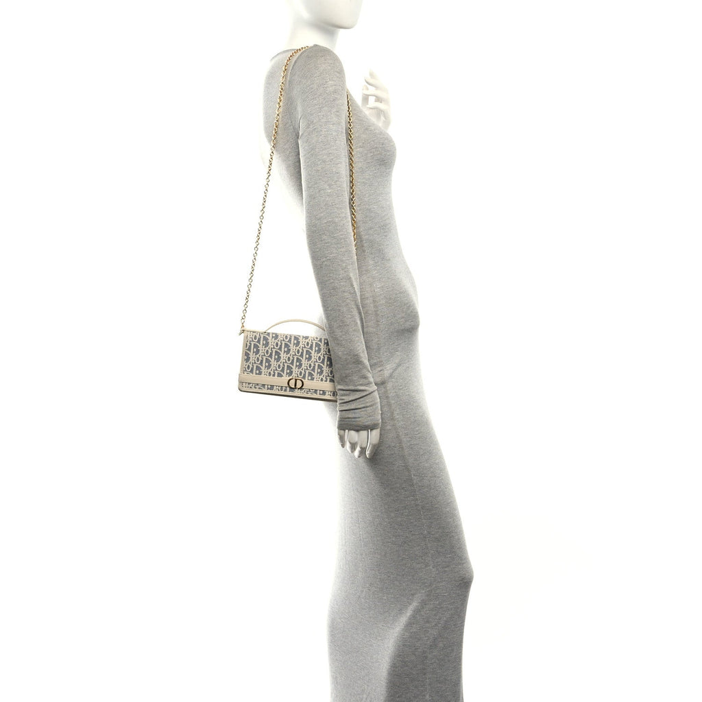 Oblique Chambray 30 Montaigne Cigale Pouch With Chain Blue Light Biscuit