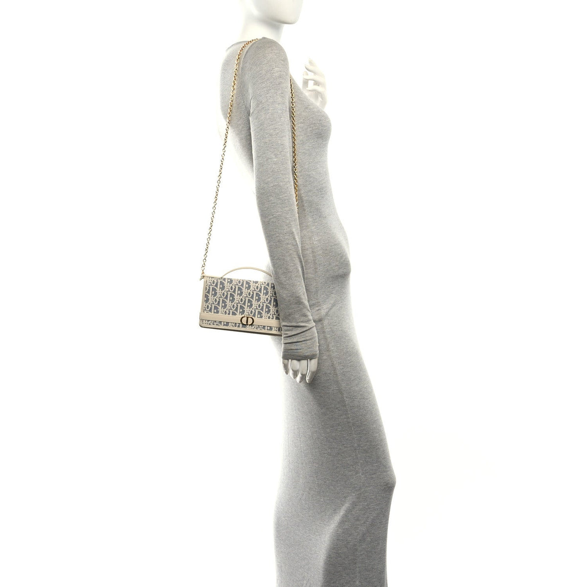 Oblique Chambray 30 Montaigne Cigale Pouch With Chain Blue Light Biscuit