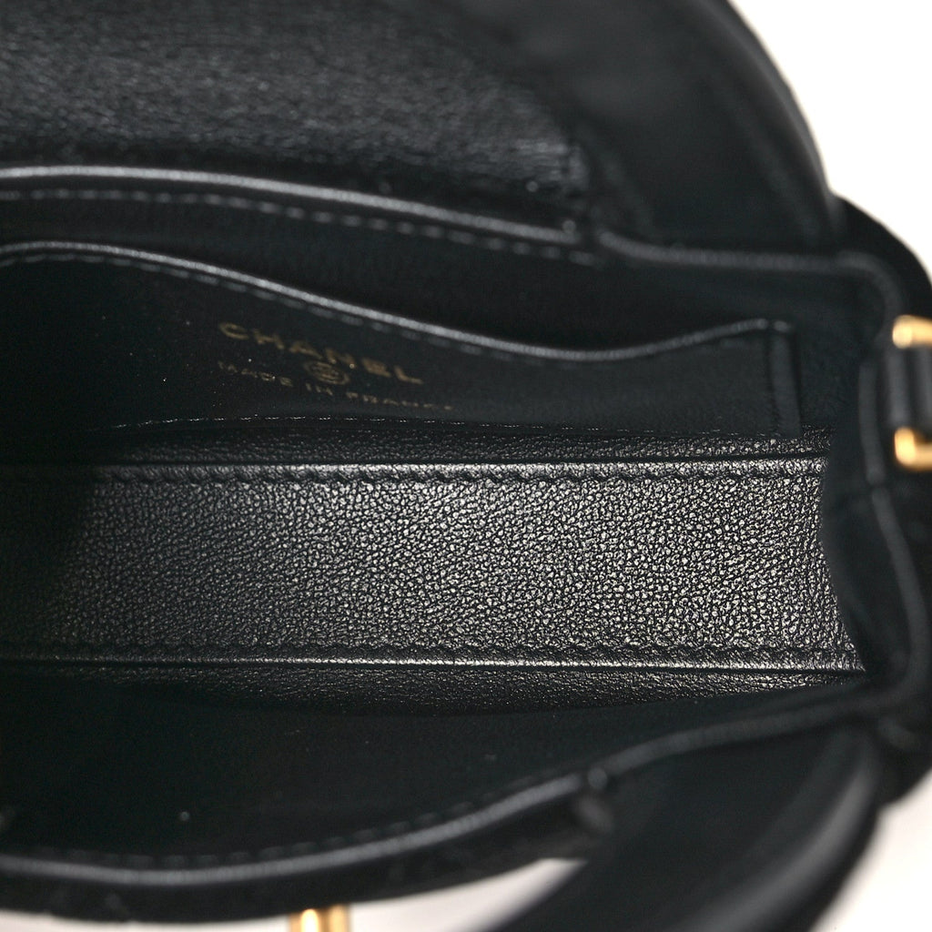 Velvet Quilted Mini Nano Kelly Shopper Black