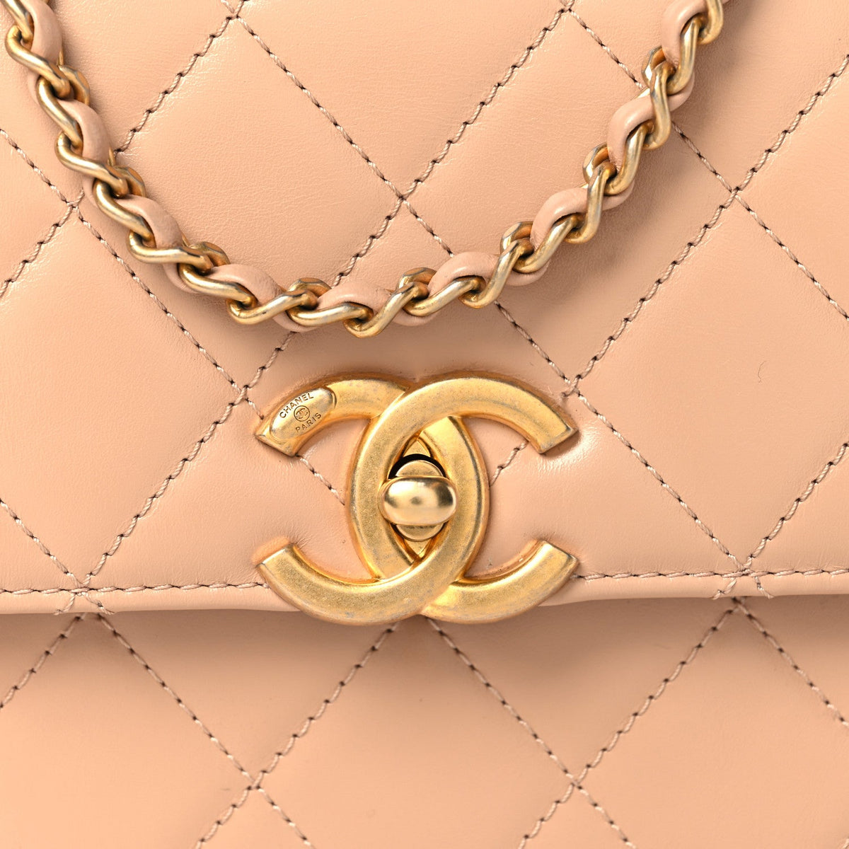 Calfskin Quilted Perfect Fit Flap Beige