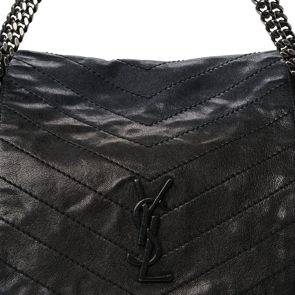Vintage Lambskin Chevron Monogram Medium Nolita Black