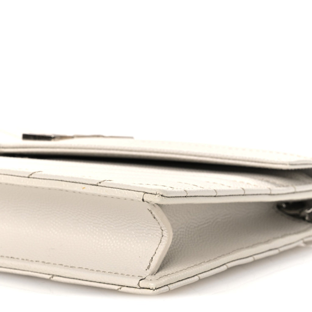 Grain De Poudre Matelasse Chevron Monogram Envelope Chain Wallet Optical White