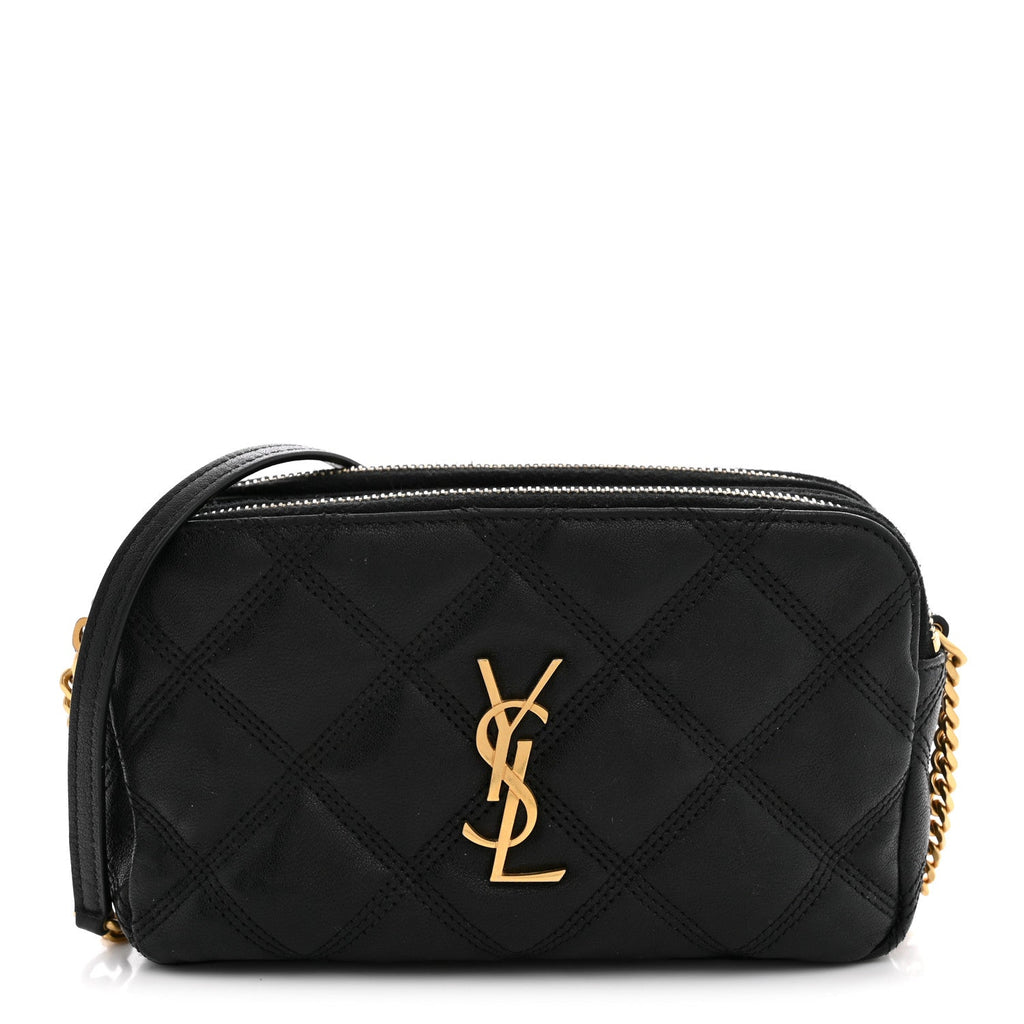 Grained Lambskin Quilted Mini Becky Double Zip Bag Black