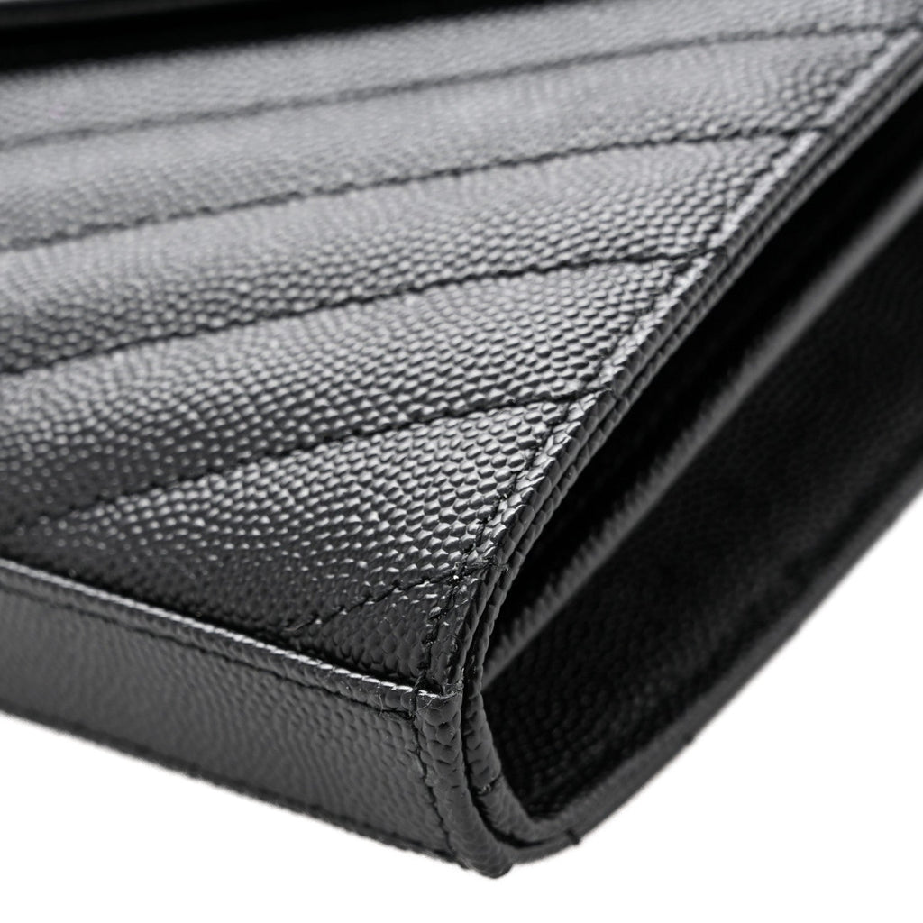 Grain De Poudre Matelasse Chevron Monogram Chain Wallet Black