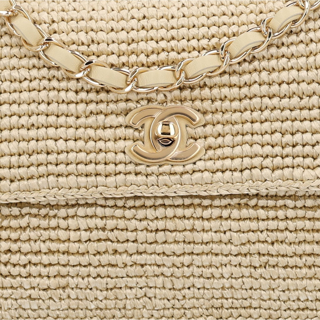 Braided Raffia Small Coco Beach Flap Beige