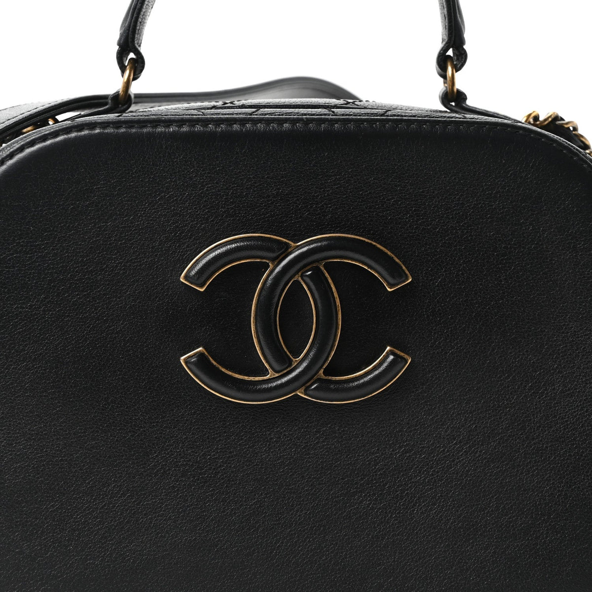 Shiny Calfskin Goatskin Small Coco Curve Vanity Bag Black