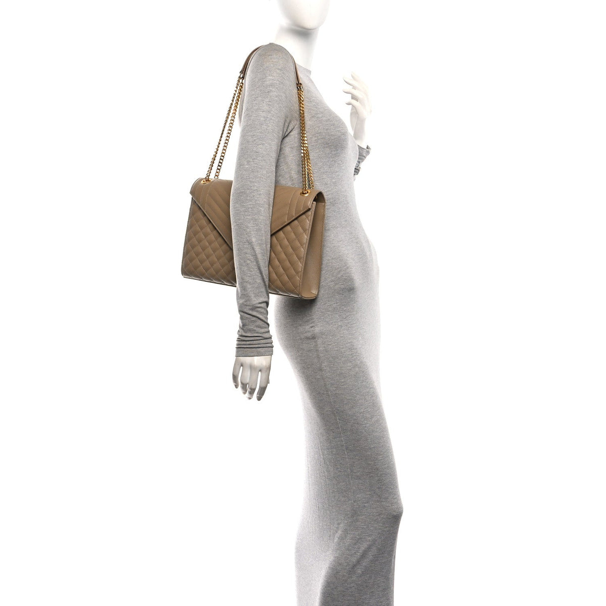 Grain De Poudre Mixed Matelasse Large Triquilt Monogram Satchel Dark Latte