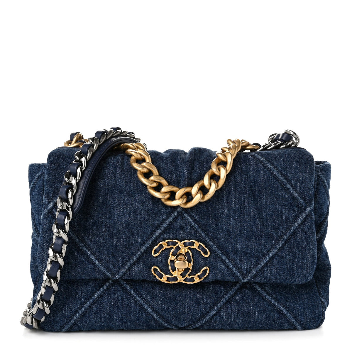 Denim Quilted Medium Chanel 19 Flap Blue