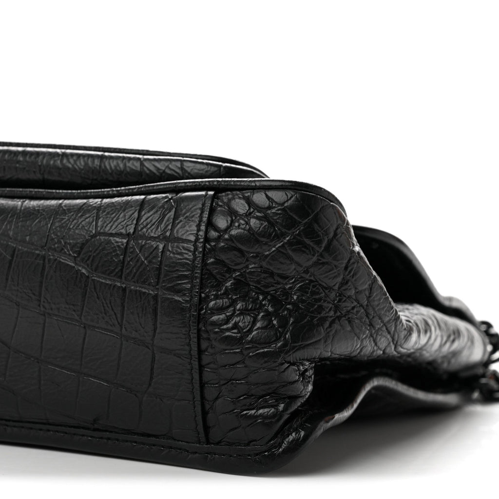 Crocodile Embossed Lambskin Monogram Medium Niki Chain Satchel Black