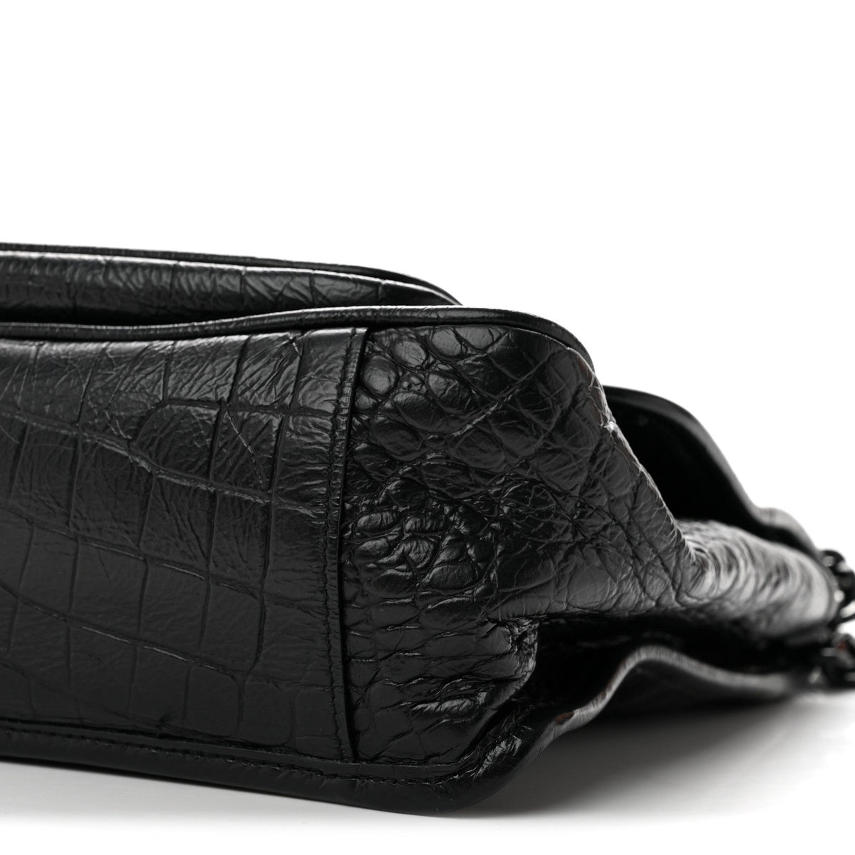 Crocodile Embossed Lambskin Monogram Medium Niki Chain Satchel Black