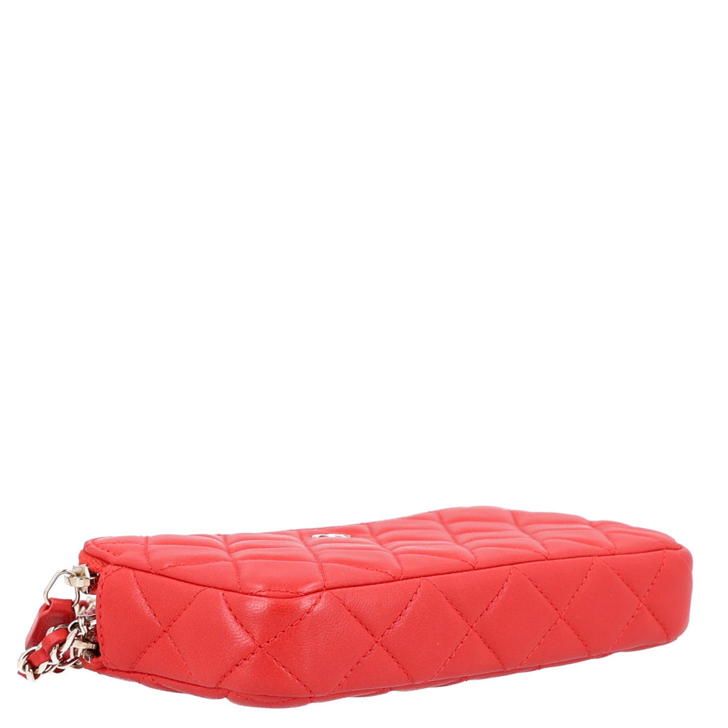Lambskin Quilted Small Clutch With Chain Red