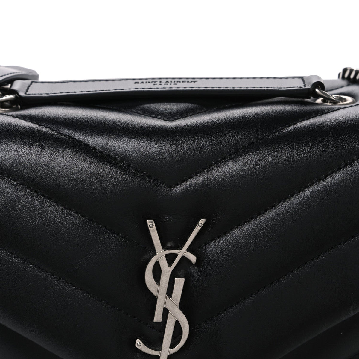 Calfskin Y Quilted Monogram Small Loulou Chain Satchel Black