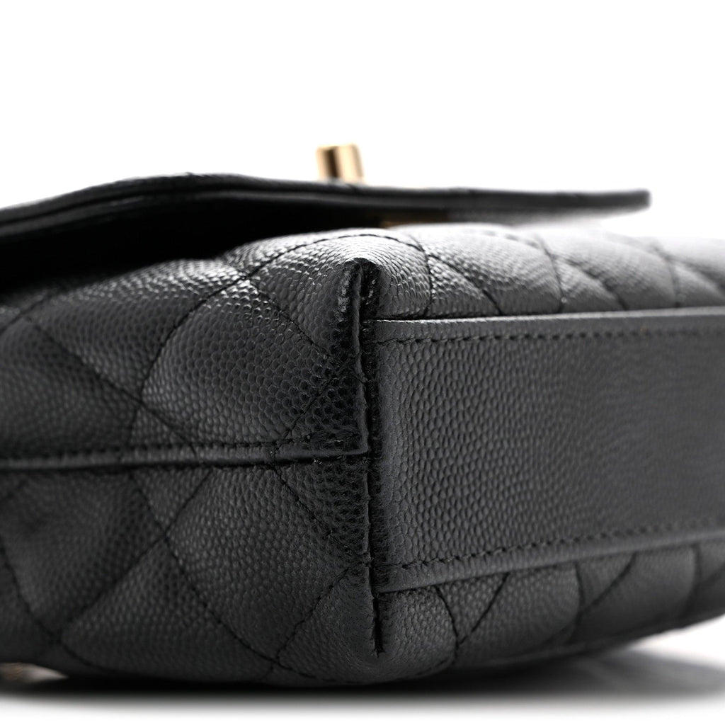 Caviar Quilted Coco Handle Clutch With Chain Black