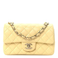 Lambskin Quilted Mini Rectangular Flap Light Yellow