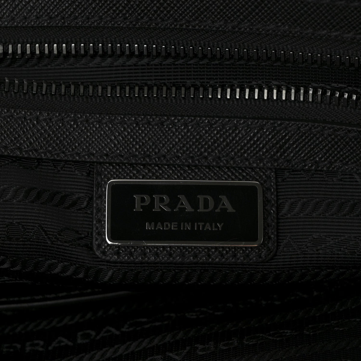 Re-Nylon Saffiano Metal Triangle Logo Briefcase Black