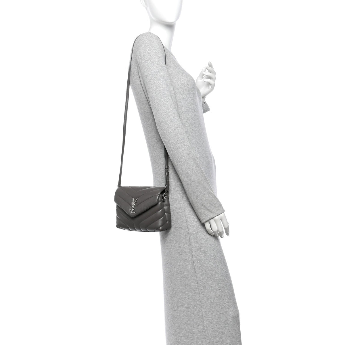 Calfskin Y Quilted Monogram Toy Loulou Crossbody Bag Grey Kaki